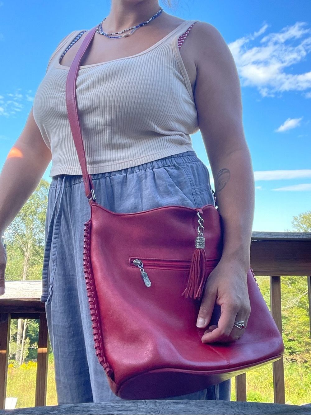 Hot Deep Red Leather Women's Crossbody Bag Purse